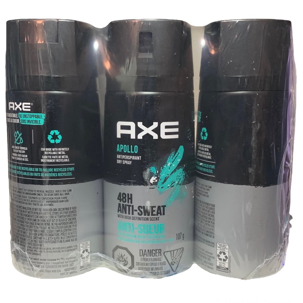 3 Pack Axe Apollo Antiperspirant Dry Spray 48H Anti Sweat 3.8oz 107g NEW